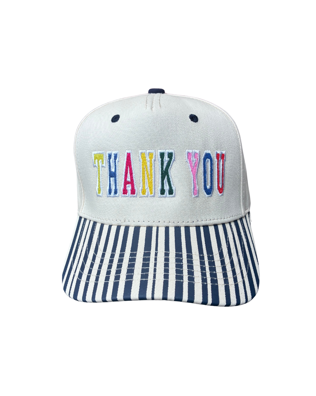 striped THANK YOU hat