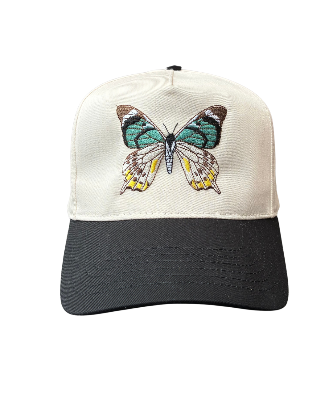 black and teal butterfly hat