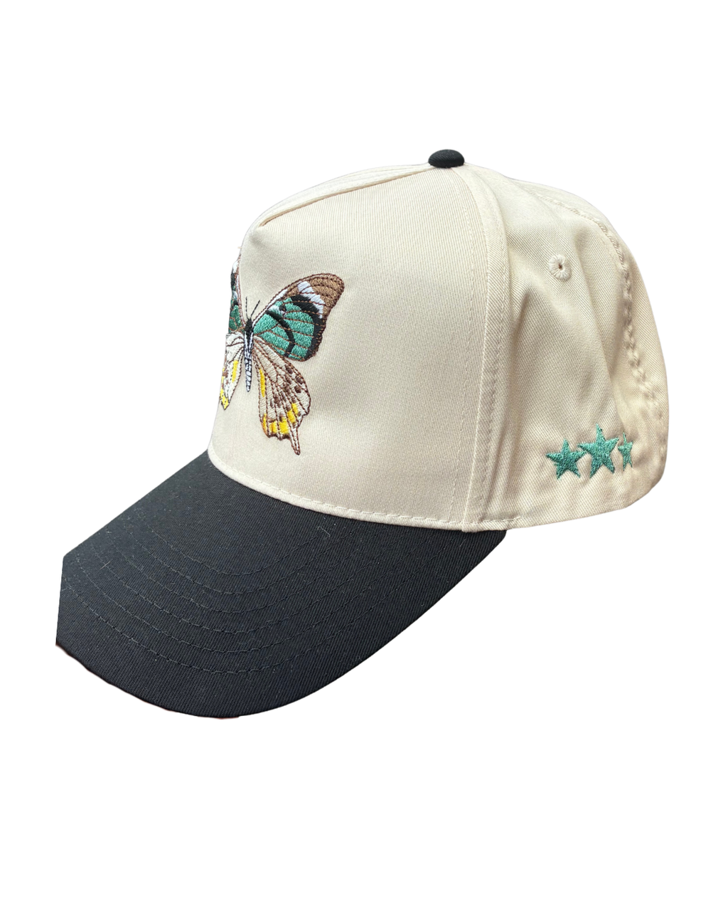 black and teal butterfly hat