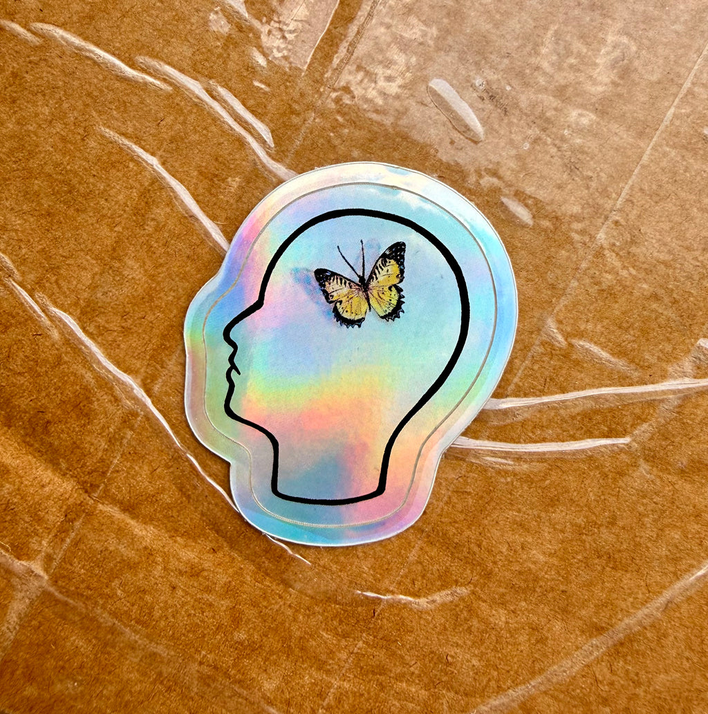 butterflies in my brain holographic sticker