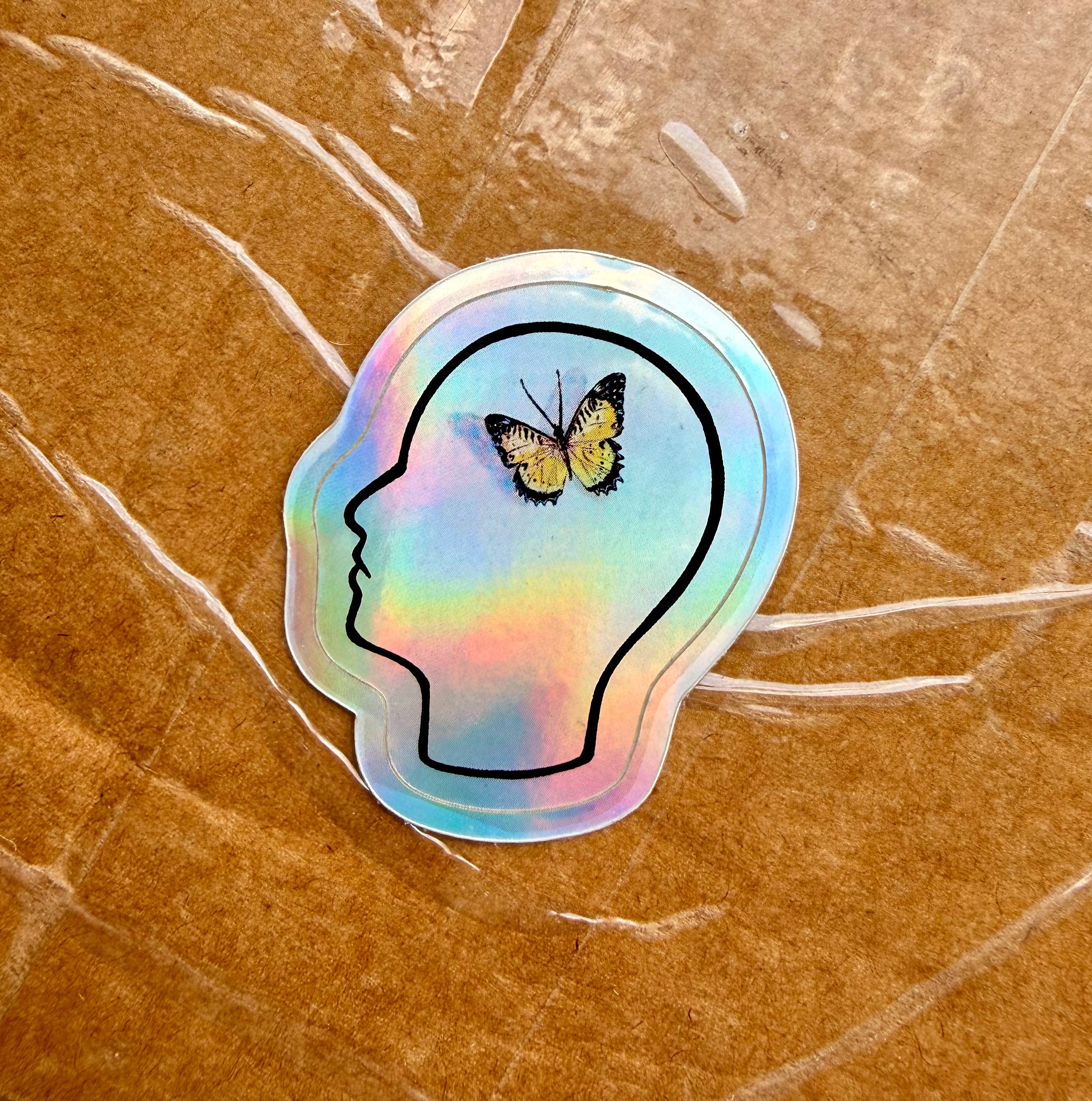 butterflies in my brain holographic sticker