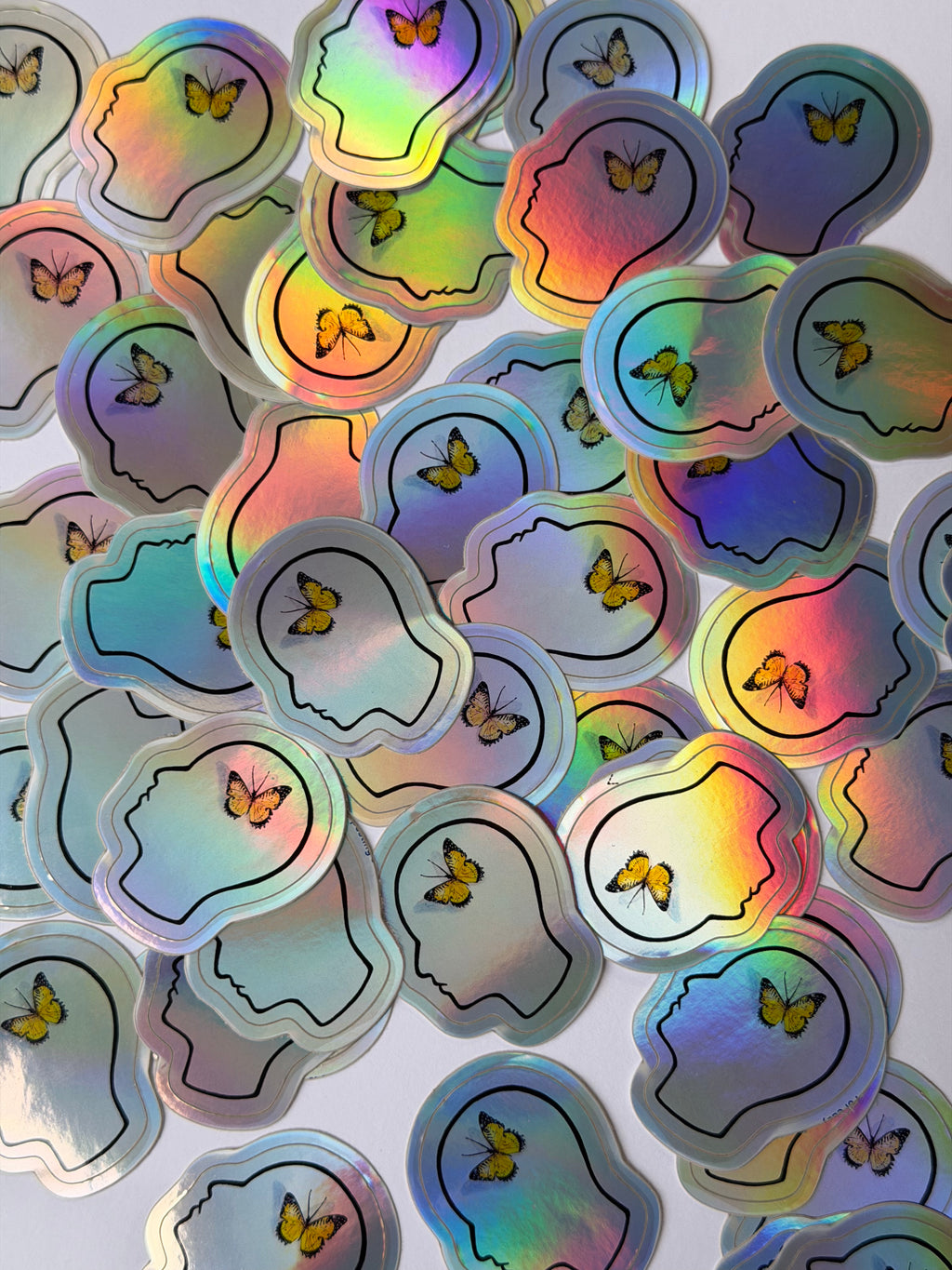 butterflies in my brain holographic sticker