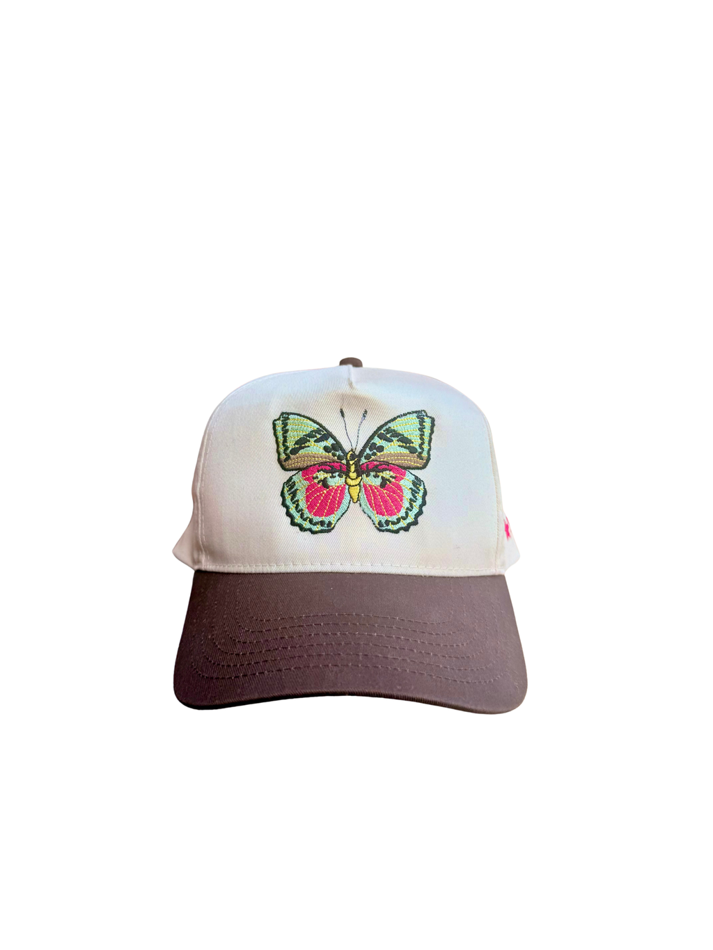 brown and pink butterfly hat