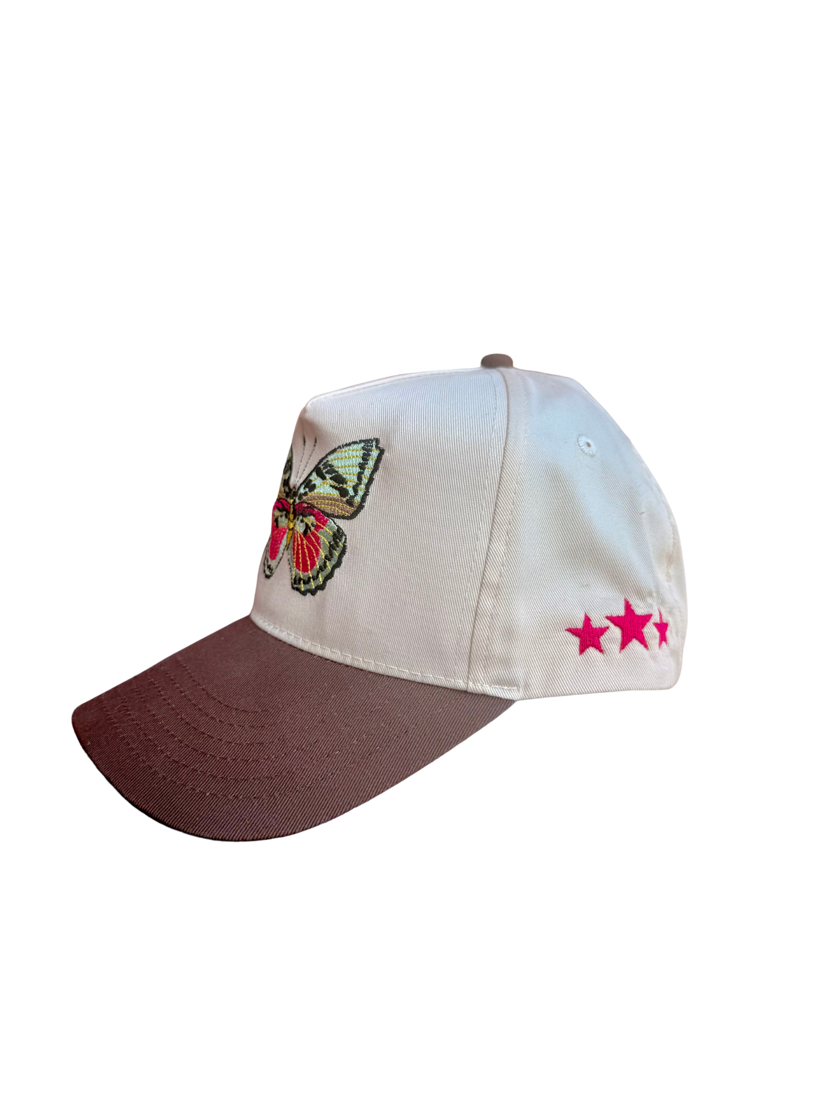 brown and pink butterfly hat