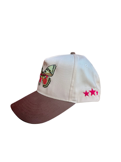 brown and pink butterfly hat